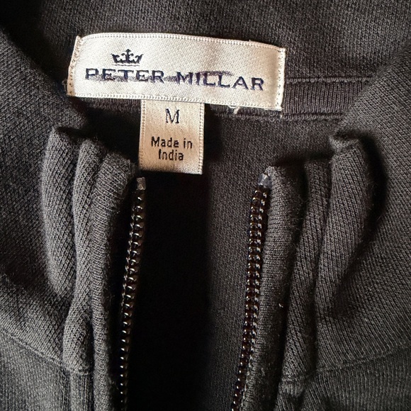 Peter Millar Black Cotton 1/4 Zip Pullover with Cuffed Sleeves and Hem, Medium - Picture 7 of 7